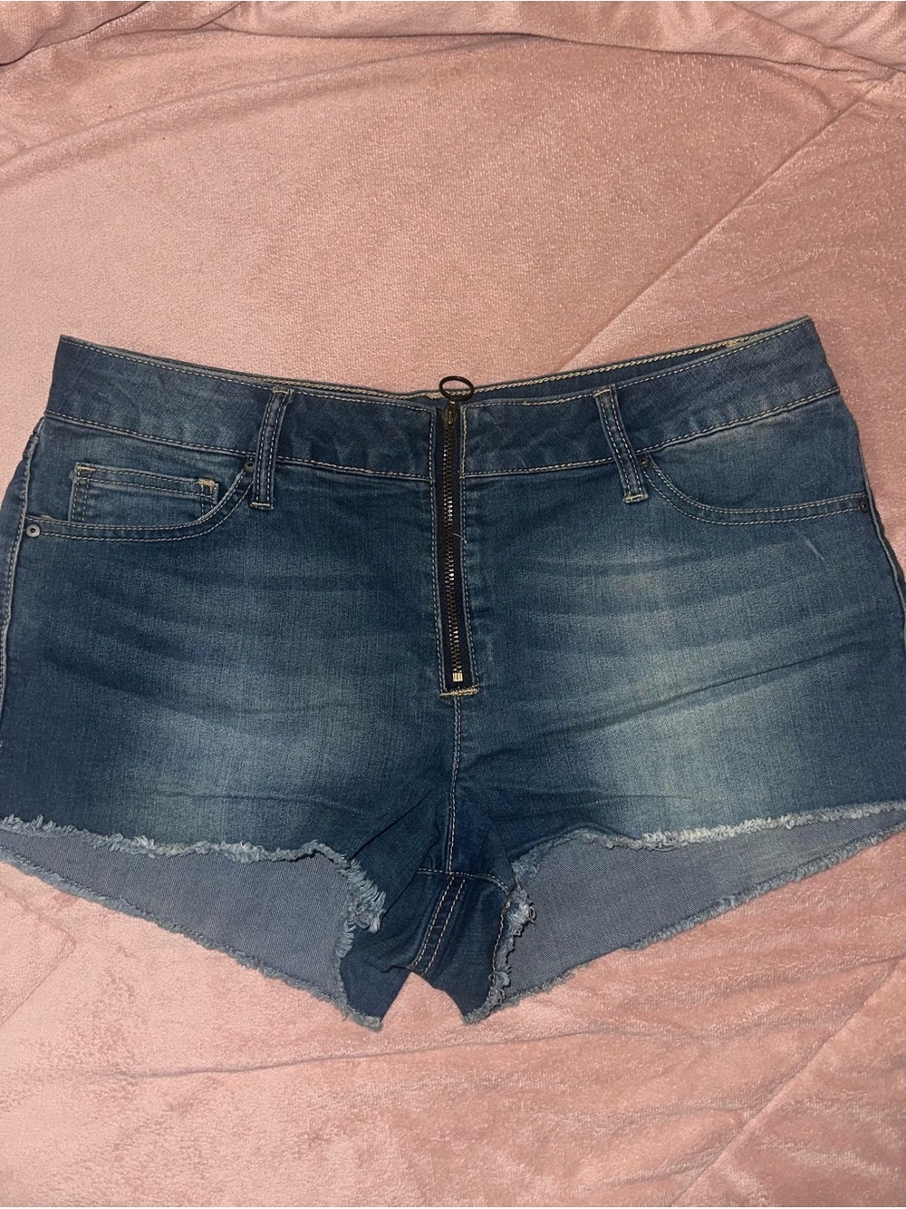 Sky and Sparrow Dark Blue Zip-Front Denim Cutoff Shorts